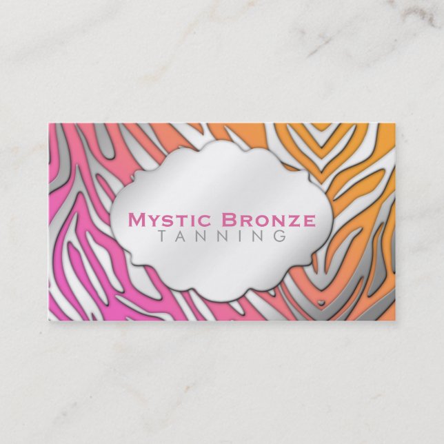 Neon Pink & Orange Zebra Business Coupon Cards (Front)
