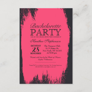 Neon Pink Paint Stroke on Black Invitation