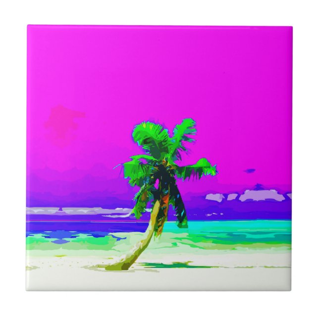 Neon Pink Palm Tree Paradise Tile (Front)