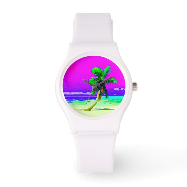 Neon Pink Palm Tree Paradise Watch (Front)