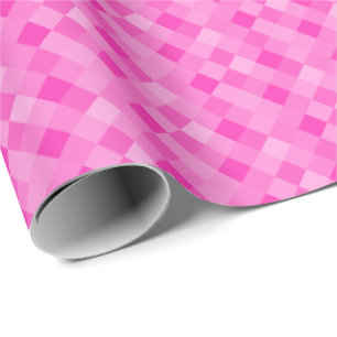 Neon pink pixel square pattern wrapping paper