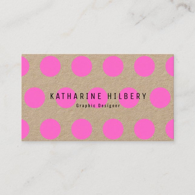 Neon Pink Polka Dots Kraft Paper Business Card (Front)