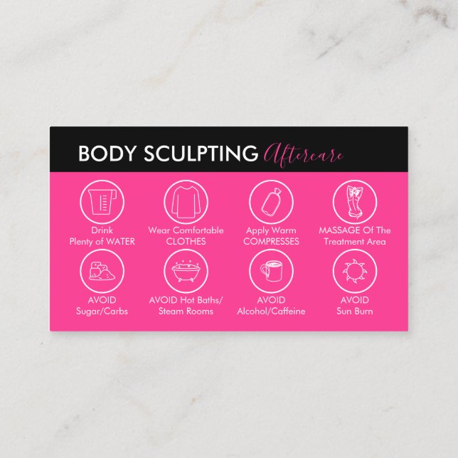 Neon Pink Post Body Sculpting Aftercare Business Card (Back)