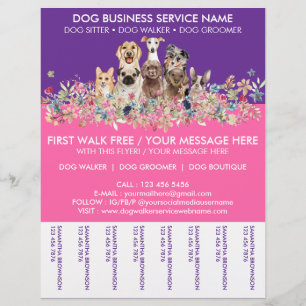 Neon Pink purple Breeds Dog Walker Service Flyer