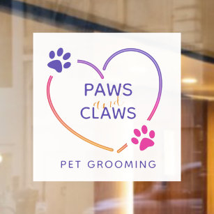 Neon Pink Purple Pet Grooming Business Window Cling