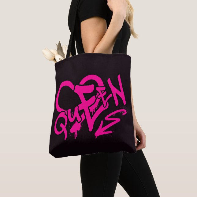 Neon Pink “Queen” Graffiti Tote Bag (Close Up)