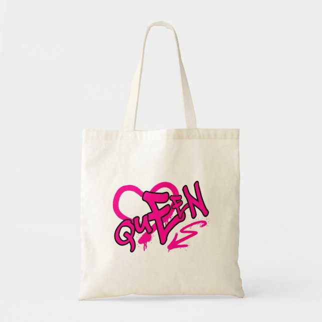 Neon Pink “Queen” Graffiti Tote Bag (Front)