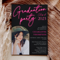 Neon pink sign script fun graduation photo arch