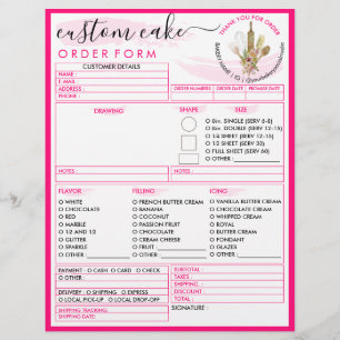 Neon Pink Simple Modern Bakery Cake Order Form Flyer
