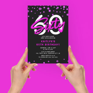 Neon Pink Sixty 60th Birthday Party Invitation