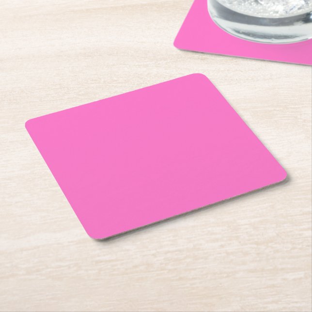 Neon Pink Solid Colour | Classic Square Paper Coaster (Angled)