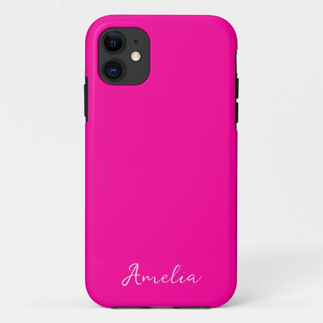 Neon Pink Solid Colour custom name Case-Mate iPhone Case (Back)