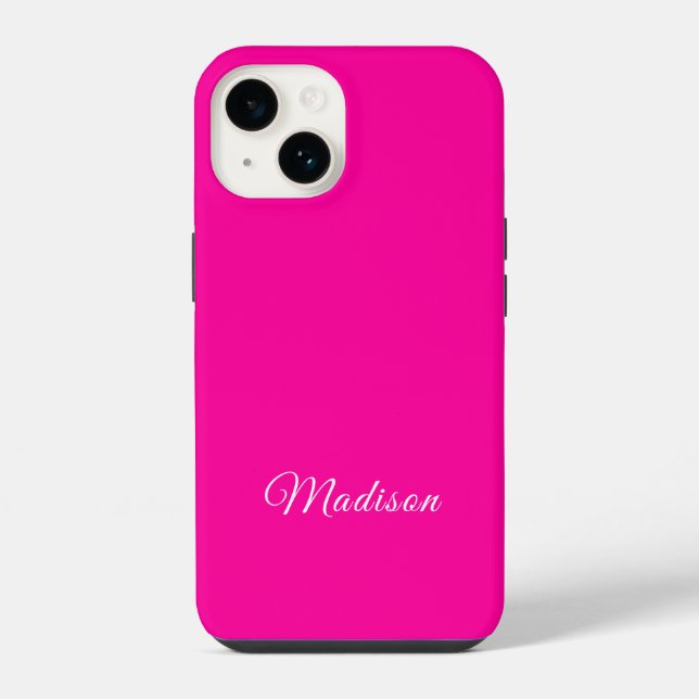 Neon Pink Solid Colour Custom Name iPhone Case (Back)