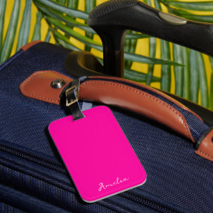 Neon Pink Solid Colour custom name Luggage Tag