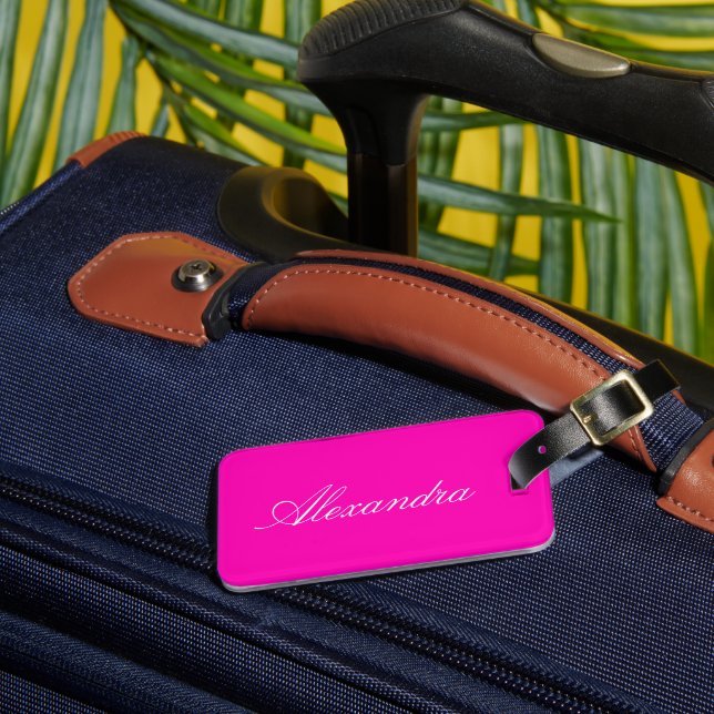 Neon Pink Solid Colour Customise It Luggage Tag (Front Insitu 3)