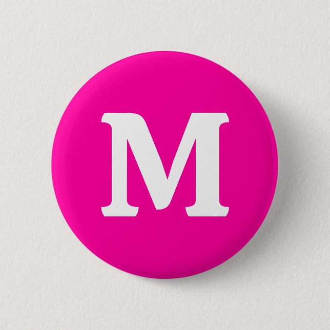 Neon Pink Solid Colour Monogram Initial 6 Cm Round Badge (Front)