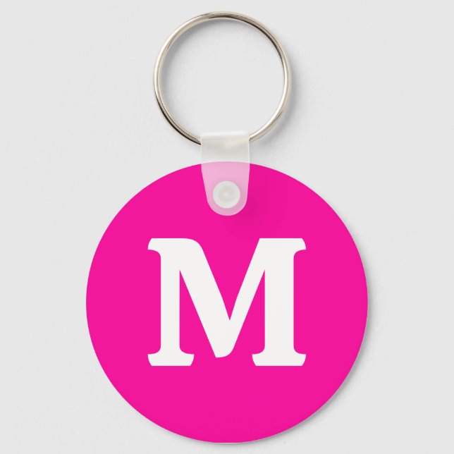 Neon Pink Solid Colour Monogram Initial Key Ring (Front)