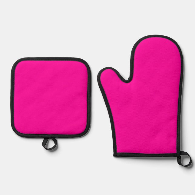 Neon Pink Solid Colour Oven Mitt & Pot Holder Set (Front)