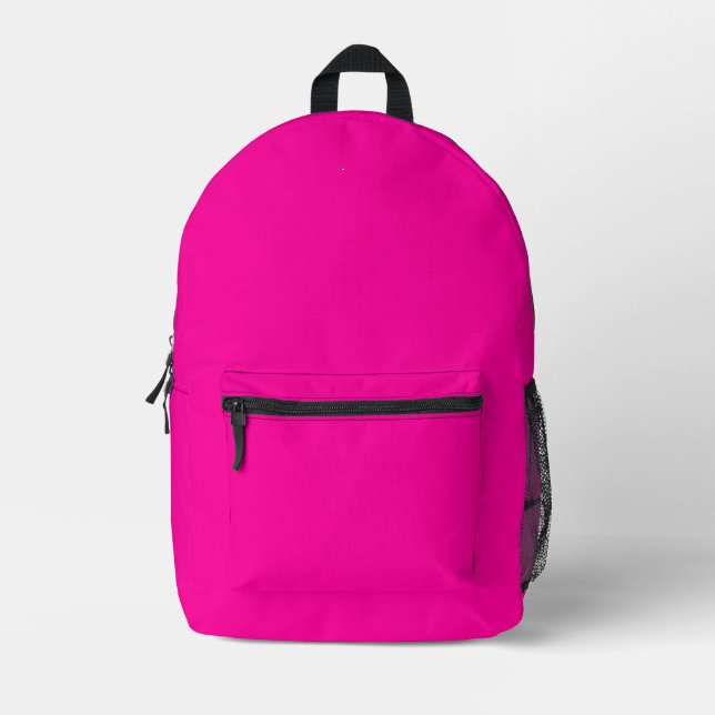 Neon Pink Solid Colour Printed Backpack (Front)