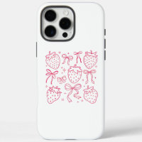 Neon Pink Strawberries and Bows Kawaii Design