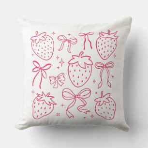 Neon Pink Strawberries and Bows Kawaii Design Cushion