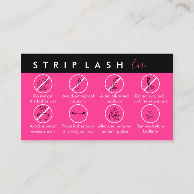 Neon Pink Strip Lash Aftercare Business Card (Back)