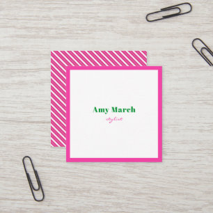 Neon Pink Stripes Trendy Square Business Card