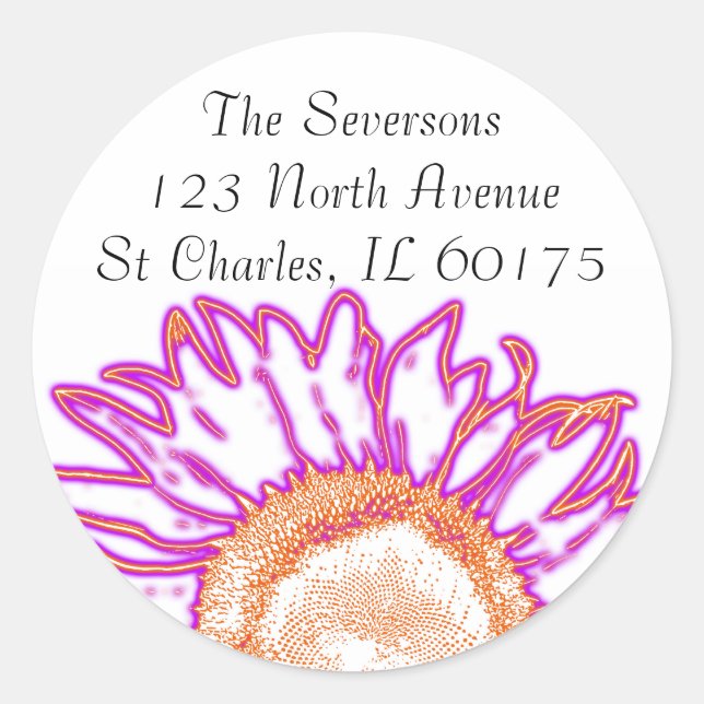 Neon Pink Sunflower Return Address  Classic Round Sticker (Front)