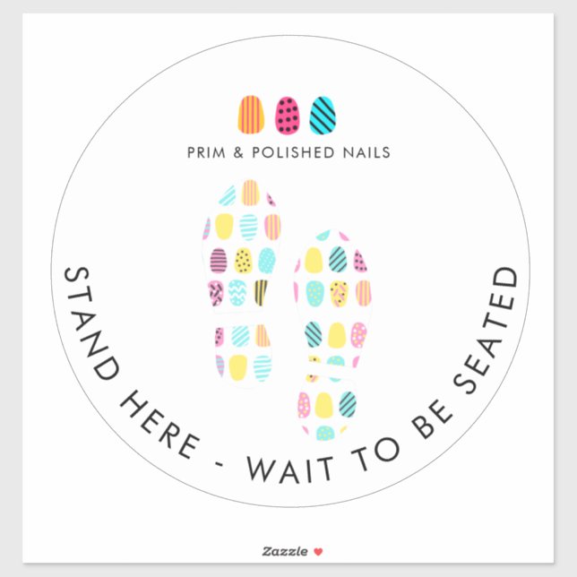 Neon Pink Teal Nail Salon Wait Here Floor Sticker (Sheet)