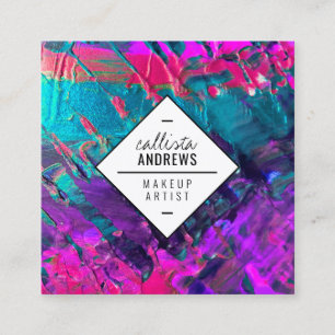 Neon Pink Teal Purple Metallic Paint Makeup Square Business Card