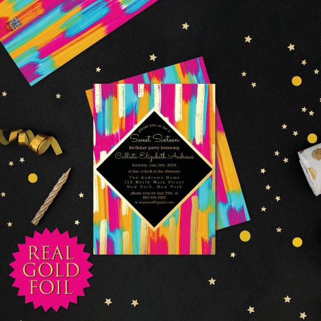 Neon Pink Teal Yellow Gold Glitter Paint Sweet 16 (Creator Uploaded)