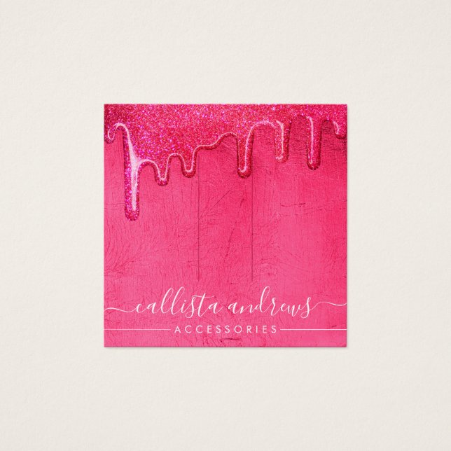 Neon Pink Thick Glitter Drips Hair Clip Display (Front)