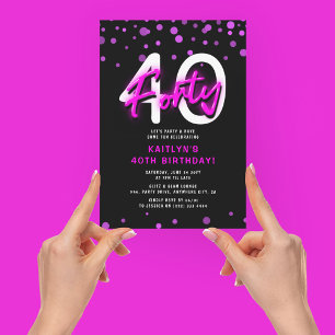 Neon Pink Thirty 40th Birthday Party Invitation