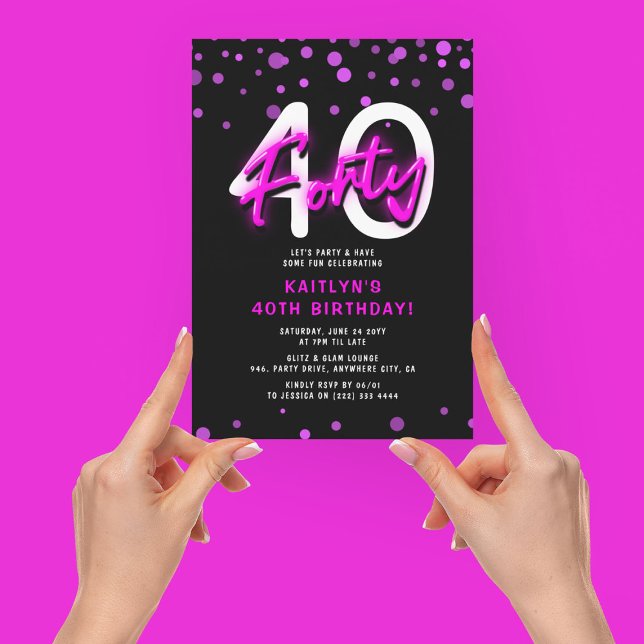 Neon Pink Thirty 40th Birthday Party Invitation (Creator Uploaded)