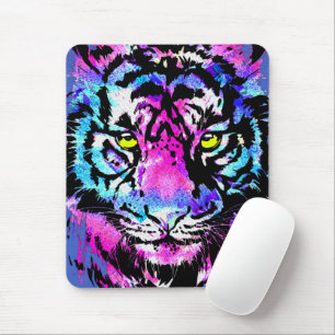 Neon Pink Tiger Head Portrait - Tiger Mouse Pad