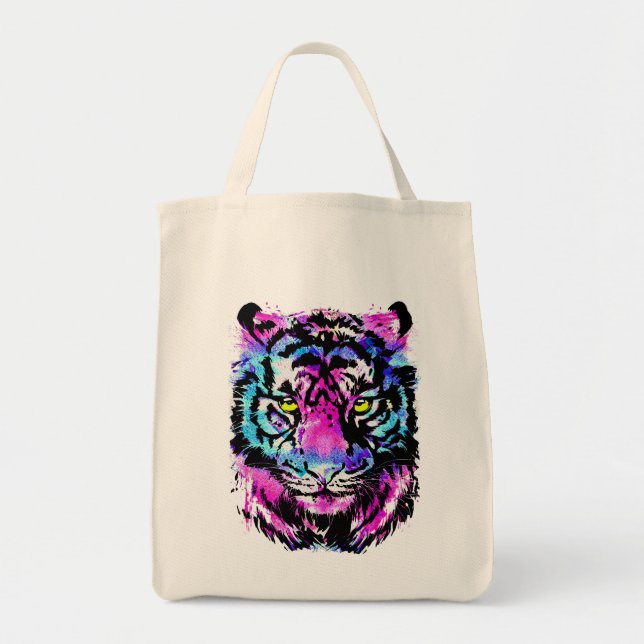 Neon Pink Tiger Head - Tiger Tote Bag (Front)