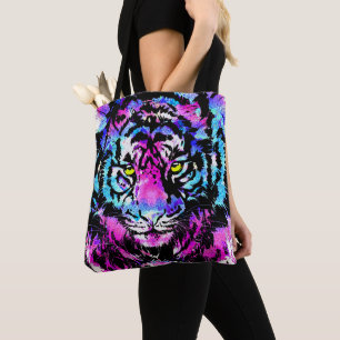 Neon Pink Tiger Head Tote Bag - Tiger Tote Bag