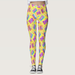 Neon Pink Trendy 80's Cassette Music Leggings