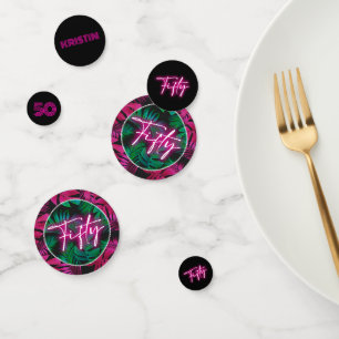 Neon Pink Tropical 50th Birthday Confetti