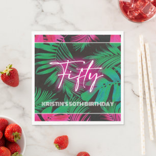 Neon Pink Tropical 50th Birthday Napkin
