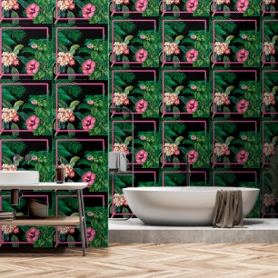 Neon Pink Tropical Botanicals Wallpaper