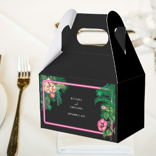 Neon Pink Tropical Retro Botanicals Wedding Favour Box