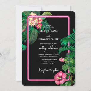 Neon Pink Tropical Retro Botanicals Wedding Invitation