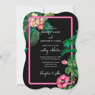 Neon Pink Tropical Retro Botanicals Wedding Invitation