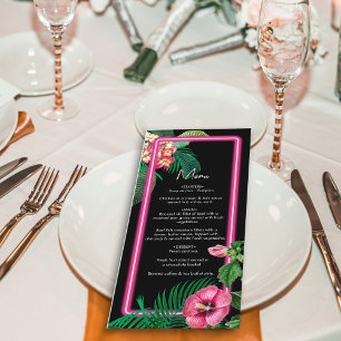 Neon Pink Tropical Retro Botanicals Wedding Menu