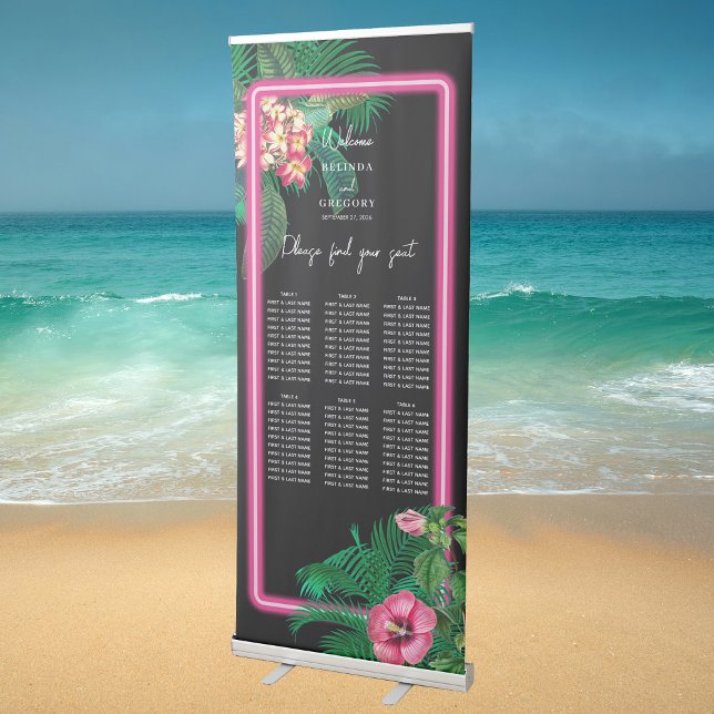 Neon Pink Tropical Retro Wedding Seating Chart Retractable Banner (Neon Pink Tropical Retro Wedding Seating Chart Retractable Banner)