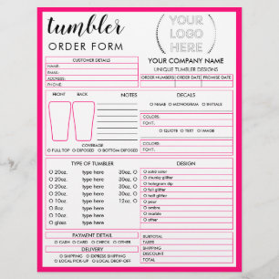 Neon Pink Tumbler Mug Cup Order Form Flyer