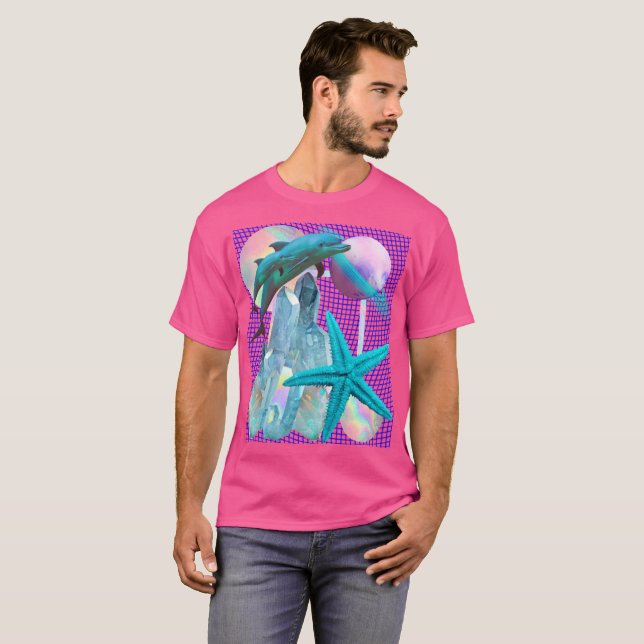 Neon Pink Vaporwave/ Seapunk Aesthetic, Dolphin T-Shirt (Front Full)