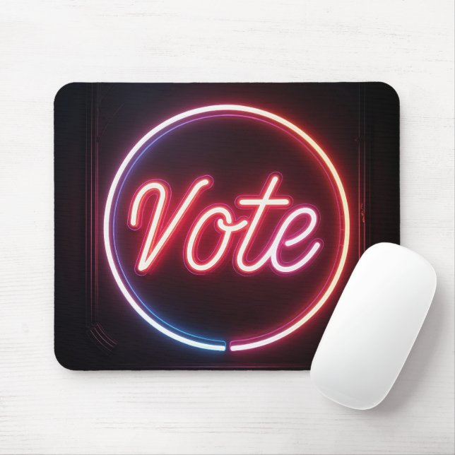 Neon Pink Vote Sign On Black Mouse Mat (With Mouse)