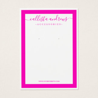 Neon Pink White Border Cursive Earring Display